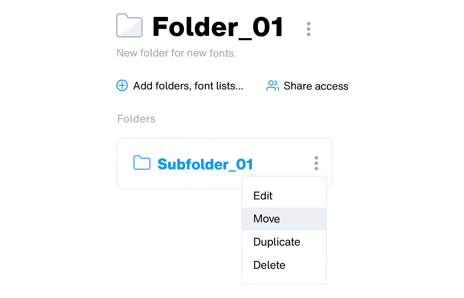 Sub-folder action menu 01