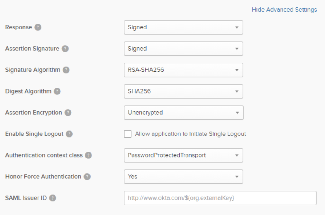 Advanced settings SAML