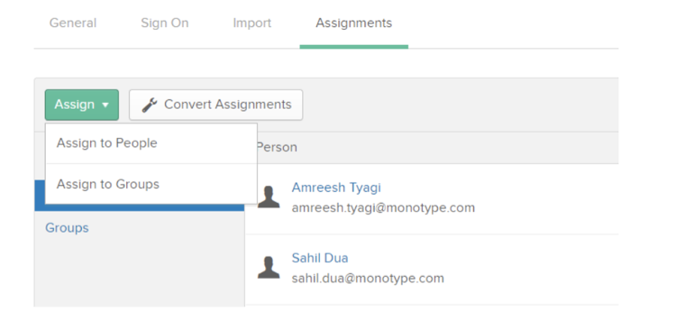 OKTA assignments tab