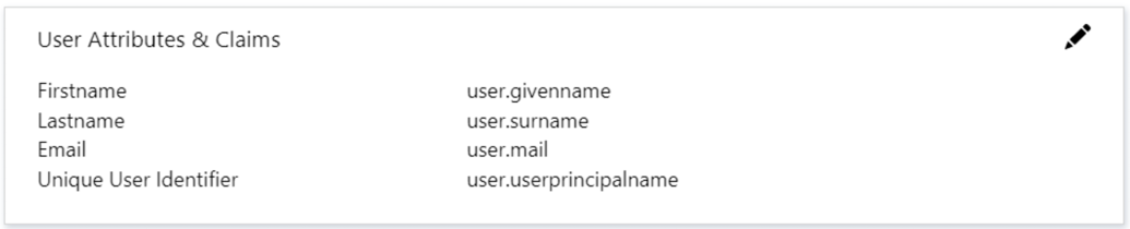 user attributes & claims pane