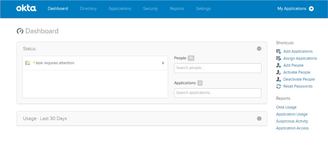 OKTA admin dashboard