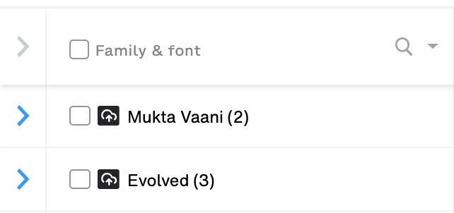 Imported fonts - Family & font